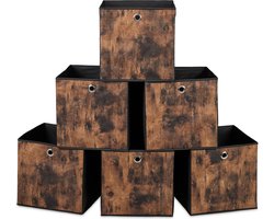 opbergmand - set van 6 - 30x30x30 cm - opvouwbaar - houtlook - zwart-bruin
