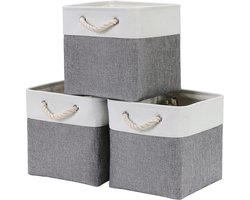 Opbergmand stoffen canvas kubus opbergdoos voor opbergkasten planken kledingkasten grijs-wit 25x25x25 cm set van 3 stuks Opbergbox - Opbergdoos