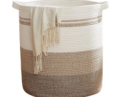 Opbergmand van gevlochten riet - Grote wasmand - Mand met handvatten - Opberger voor dekens en kussens - Geel - 45x50CM