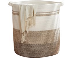 Opbergmand van gevlochten riet - Grote wasmand - Mand met handvatten - Opberger voor dekens en kussens - Geel - 45x50CM