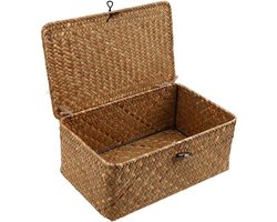 Opbergmand van geweven rotan met deksels zeegras wasmanden - Make-up organizer voor badkamer, woonkamer of keuken (L)
