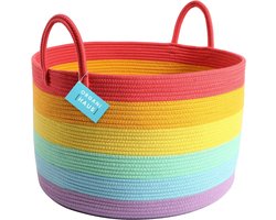Opbergmand van katoenen touw, regenboog, met handvatten 50x33 | Kleurrijke decoratie voor het opbergen en organiseren van kinderspeelgoed | Vuile wasmand | Organisatormand voor speelgoed