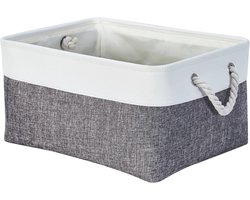 Opbergmand van zachte stof voor plank en kledingkast, meerdere maten, rechthoekige linnen organizer box met handvatten, 41 x 31 x 18 cm, donkergrijs en wit (L, 1 stuks)