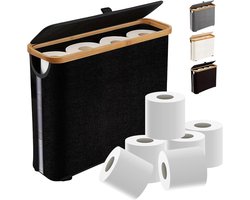 Opbergmand voor toiletpapier van Oxford stof met deksel, medium formaat voor 12 normale of 9 grote rollen, waterdichte badkamer organizer-zwart