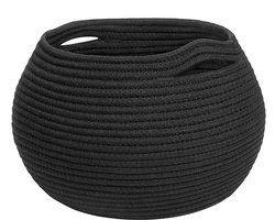 Opbergmand, Wasmand, Zwart, Gevlochten Mand, Plankmand, Toiletpapiermand, Speelgoedmand, Kleine Ronde Mand, Altaar-Vormige Mand, Hennep Touw Opbergmand,Kinderopbergmand, 25,5 X 21 Cm, Rond, Zwart