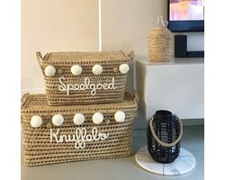 Opbergmand XXL - Rieten mand - 80cm - Speelgoed - Opbergen - Mand met naam - Pompon - Wol - Gepersonaliseerd - Handgemaakt - Decoratie - Geboortegeschenk - Verjaardagscadeau - Kraamcadeau - Geboorte - Marokko - Palmblad -Cadeau - Kinderkamer - Koffer