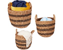 opbergmand zeegras - 3-delige set - met hengsel - mand badkamer - gevlochten