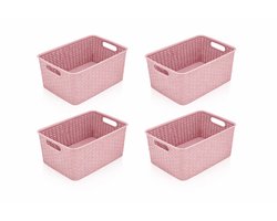 Opbergmanden 10L Roze – Set van 4 Kunststof Mandjes Riet – Opbergbox en Opbergdoos – Kast Organizer – Opbergmand Kinderkamer – 33x22x15,5 cm