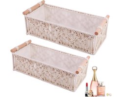 Opbergmanden geweven mand met houten handvat - Set van 2, Boheemse stijl