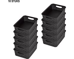 Opbergmanden Kunststof | Multifunctionele en Waterdichte | Set Van 10 Zwarte Opbergboxen | Stevige Kwaliteit Mandjes | 20x15x6 Cm | 1.65L | Duurzaam En Stijlvol