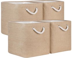 Opbergmanden Linnen - Opbergbakken Kubus - Ruimte Organiseren - Met Metalen Frame - 4 stuks 33 cm - Geel