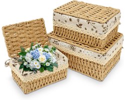 Opbergmanden met deksel - Rotan manden set - Ruimte ordenen - Versterkt frame - 3 maten - Kaki