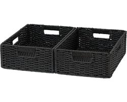opbergmanden, natuurlijke ingrediënten, opvouwbare papieren touwmanden voor het organiseren, stevige manden met handgrepen, kast- en plankorganizers, opvouwbare manden voor kleding (zwart