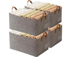 Opbergmanden Set 4 Stuks 23L - Opvouwbare Stoffen Opbergdozen Met Stalen Frame En Handgrepen - Stapelbare Kledingorganizers Voor Kasten, Planken En Rekken - Organizer Mandenset Voor Slaapkamer, Woonkamer En Kinderkamer - Grijs