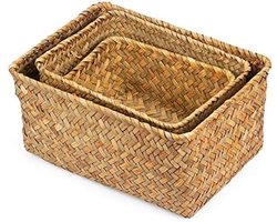 Opbergmanden Set - Natuurlijke Decoratie - Ruimte Ordenen - Handgeweven Zeegras - 3 Maten - Natuurlijk