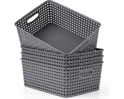 Opbergmanden Set - Plastic Bakken - Huis Organiseren - Gestructureerd Ontwerp - 4 Stuks 29cm - Grijs