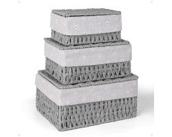 Opbergmanden Set van 3 - Geweven Papieren Mand met Deksel - Multifunctionele Decoratie mand voor Speelgoed en Badkamer