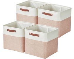 Opbergmanden Set van 4, Cube 33 x 33 x 33 cm, Stoffen Opbergdozen voor Speelgoed, Kantoor en Kasten, Roze en Wit