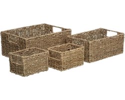 Opbergmanden - set van 4x - gevlochten zeegras - manden - opbergen - Kast-/badkamer mandjes verschillende formaten