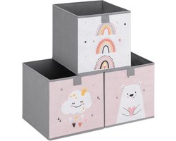 Opbergmanden voor Kinderen - Set van 3 Opvouwbare Speelgoed Organizers - 28 x 28 x 28 cm - Vrolijke Motieven voor een Opgeruimde Kinderkamer
