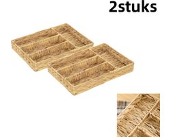 Opbergmandenset van 2 stuks - gevlochten waterhyacintmand - geschikt voor opbergruimte in de woonkamer, keuken, slaapkamer - 36 x 26 x 5 cm - natuurlijk hout