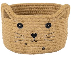 Opbergmandje met kattenoren – Geweven organizer, paasdecoratie & cadeau, houder voor huisdierspeelgoed – Schattig mandje van katoentouw voor katten- en hondenspeelgoed (12 x 21 cm, Khaki)