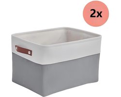 Opbergmandset - 2 stuks - Stoffen opbergdoos - met leren handvat - Opvouwbare opbergmand - Geschikt voor speelgoed, kleding, kantoorbenodigdheden en andere kleine artikelen -38*28*24cm-Stijl 3