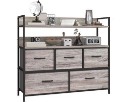 Opbergmeubel met 5 laden en open planken - Multifunctioneel stof en stalen frame - Ideaal voor woonkamer en slaapkamer