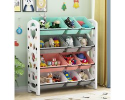 Opbergmeubel-Speelgoedrek voor kinderen-organizer-4 lagen-12 uitneembare plastic lades