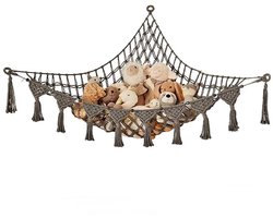 Opbergnet voor knuffels, hangende opberghangmat, speelgoedhangmat voor knuffels in de hoek, stevige speelgoedorganizer voor de woonkamer, kinderkamer, poppenhuisdecoratie, 105x105x145 cm, Grijs