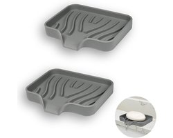 Opbergplankje – 2-pack – Siliconen zeepschaaltje –Zeepbakje –Zeepschaaltje voor de badkamer – Met afwateringsgaten – Schuine zeephouder – Antislip zeepschaaltje – Geschikt voor douches, keukens en badkamers – 12 x 10 x 1,7 cm