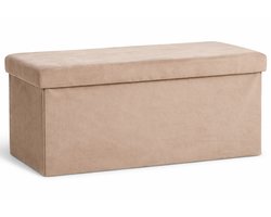 Opbergpoef 76x38 cm Fluweel – Poef met Opbergruimte – Inklapbare Zitbank – Donker Zand