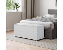 Opbergpoef - Houten kist poef - Ruimte Organiseren - Stevige constructie - 100 x 40 cm - Wit