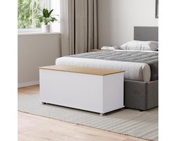 Opbergpoef Houten Kist - Zitbank Kruk - Ruimte Organiseren - Met Deksel - 100 x 40 x 40 cm - Wit