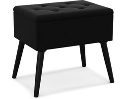 Opbergpoef kaptafel – Fluwelen zitting, massief hout, multifunctionele kruk, zwart