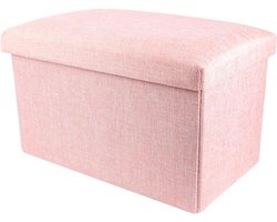 Opbergpoef Linnen - Opvouwbaar Bankje - Ruimte Besparen - Met Deksel - 40x25x25cm - Roze