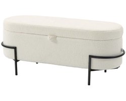 Opbergpoef Met deksel Opbergruimte van 69 liter Duurzaam metalen poten Moderne en minimalistische stijl Dikke pluche zitting Geschikt voor slaapkamer, gang, woonkamer 114.5x40x48 cm Beige