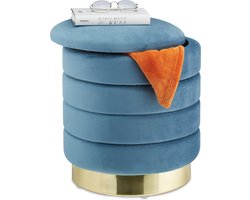 opbergpoef - met opbergruimte - velvet - 43,5 x 39 cm - rond - met deksel - fluweel