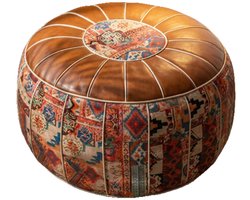 Opbergpoef - Opbergkrukje - Opbergruimte Stool - Leren Poef - Bevat geen vulstoffen - Woonkamer Decoratie - Woonkamer Meubel - Woonkamer Organiseren - Poef Rond - Extra Opbergruimte - 55x35 cm
