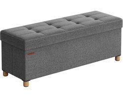 Opbergpoef Opvouwbare zachte poef Voetenbank Met zacht en comfortabel zitvlak en verborgen grote opbergruimte van 112 liter Stevig en duurzaam houten frame Geschikt voor slaapkamer, woonkamer en gang 38 x 110 x 40 cm grijs