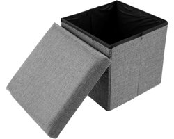 Opbergpoef Vierkant - Opbergkruk Poef - Ruimte Organiseren - Ademend Katoen Linnen - 30x30x30 cm - Grijs