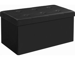 Opbergpoef Zwart Lederlook - 76 cm Breed - Hocker met Opbergruimte - Draagvermogen 300 kg - Inklapbare Bank - Voetenbank & Speelgoedkist