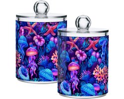 Opbergpotjes Badkamer - Cosmetica Potjes - Badkamer Organiseren - Translucent Ontwerp - 2 stuks - Paars Blauw