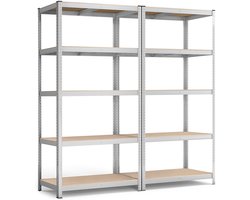 Opbergrek 2-delige set staand opbergrek met 5 lagen planken, stevig metalen frame, elke plank kan tot 120 kg dragen, geschikt voor garage, kelder en keuken, 50 x 100 x 200cm, zilver .