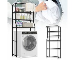 Opbergrek 3 Lagen voor Boven Wasmachine Droger - Badkamer Rek met Verstelbare Planken - Ruimtebesparend Design voor Wasruimte Toilet Badkamer - Zwart - Perfect voor de Feestdagen
