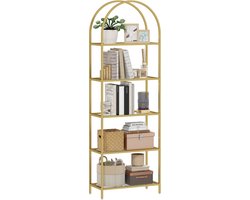Opbergrek 5-laags gebogen glas - Voor woonkamer, kantoor en slaapkamer - Ruime opbergruimte - Stijlvolle decoratie - Gebogen glasplaten - Goudkleurig frame 60x30x175 cm