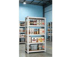 Opbergrek 5 laags verstelbaar 60*40*180 cm draagvermogen 20 tot 50 kg robuust opbergrek voor de garage metalen organizer multifunctioneel rek wit geschikt voor keukens voorraadkasten kelders badkamers en wasruimtes