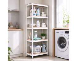 Opbergrek 5 laags verstelbaar 60*40*180 cm draagvermogen 20 tot 50 kg robuust opbergrek voor de garage metalen organizer multifunctioneel rek wit geschikt voor keukens voorraadkasten kelders badkamers en wasruimtes