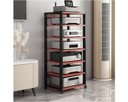 Opbergrek 7 Niveaus - Audio Video Kast - Home Entertainment - Stevig Stalen Frame - 50x40x131cm - Rood