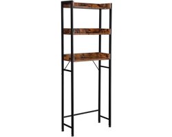 Opbergrek badkamerrek displayrek met 3 open planken kan boven het toilet of de wasmachine worden geplaatst om ruimte te besparen 63 x 25 x 165 cm bruin+zwart